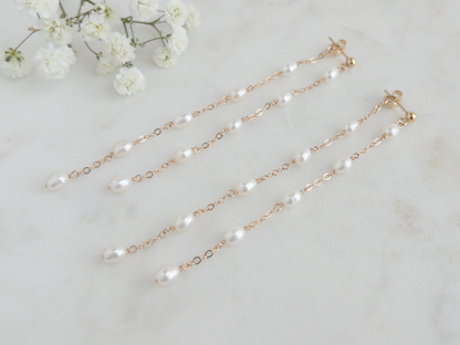 Rosa Long Pearl Dangle Front Back Earrings | Freshwater Pearl Earrings