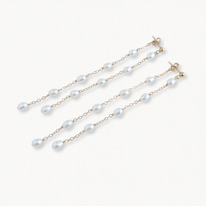Rosa Long Pearl Dangle Front Back Earrings | Freshwater Pearl Earrings