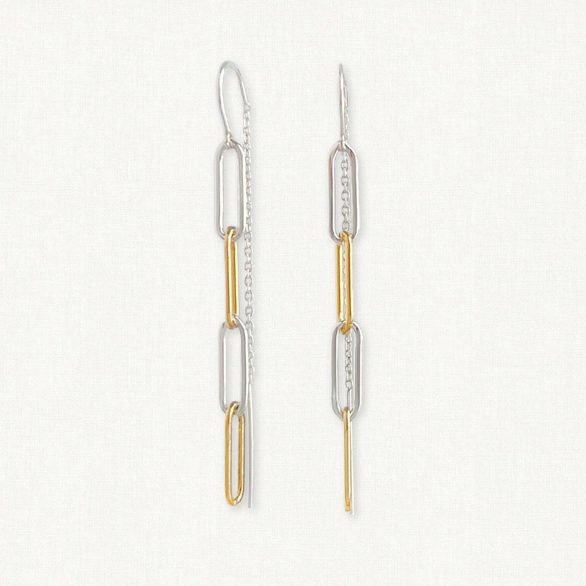 Mixed Metal Paperclip Chain Threader Earrings