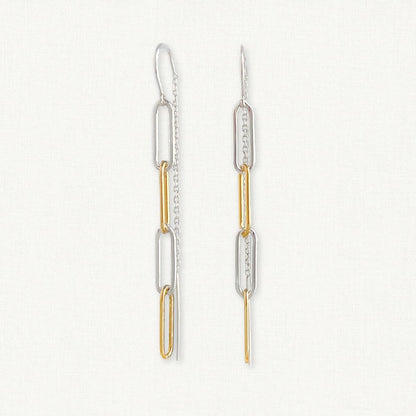 Mixed Metal Paperclip Chain Threader Earrings