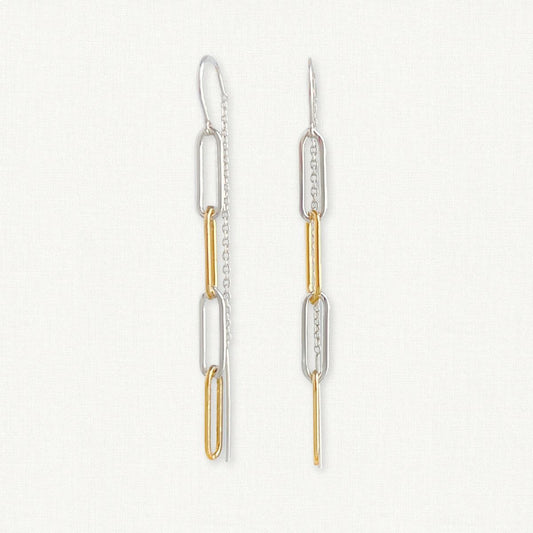 Mixed Metal Paperclip Chain Threader Earrings