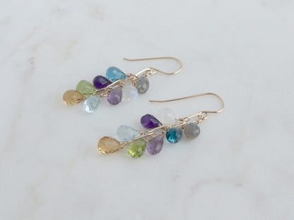 Multi-Gemstone Cascade Earrings