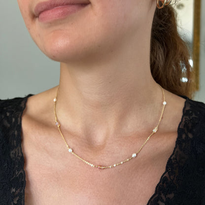 Ethiopian Opal and Pearl Station Necklace
