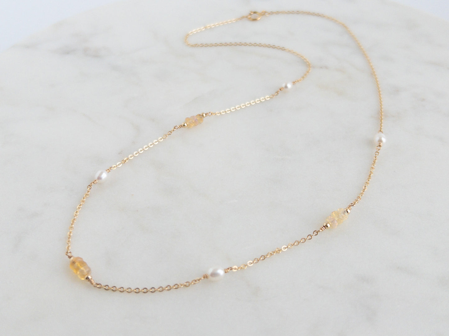 Ethiopian Opal and Pearl Station Necklace