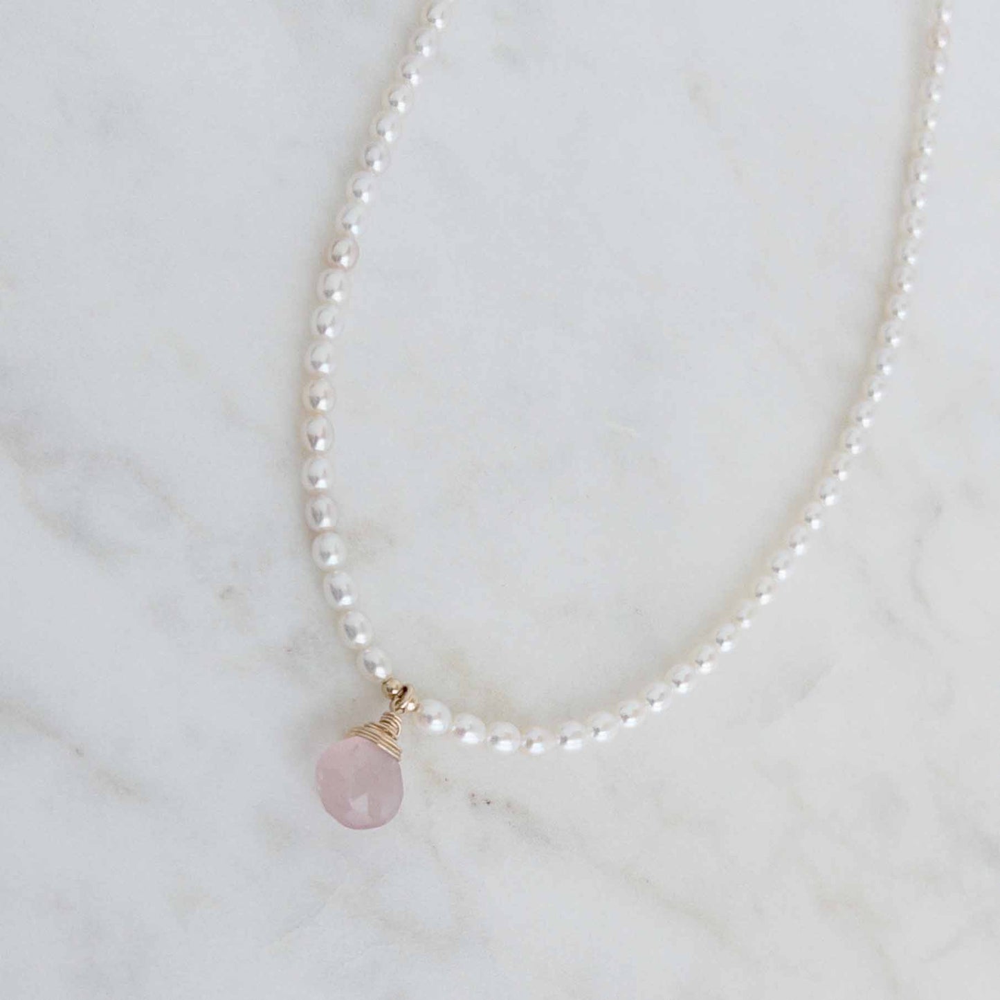 Dainty Pearl and Rose Quartz Choker