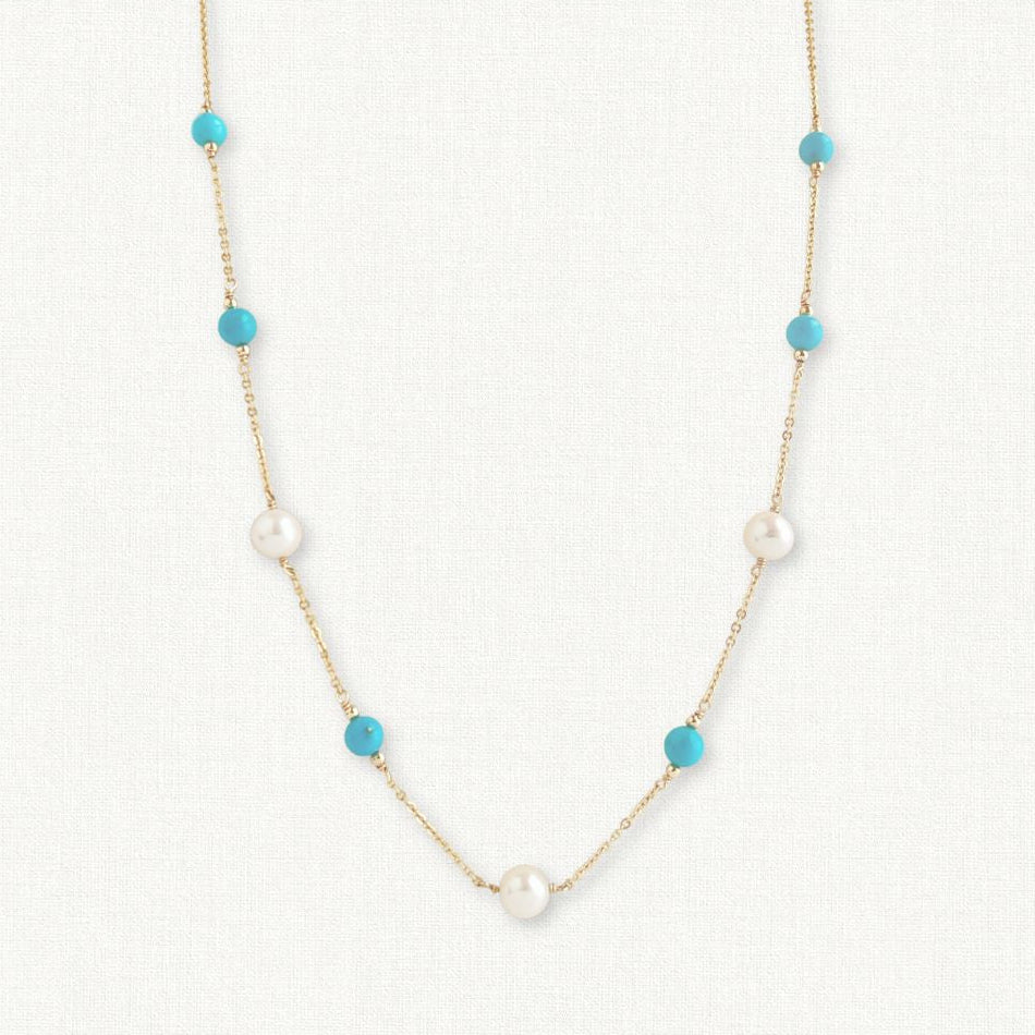 Celeste Turquoise Pearl Station Necklace