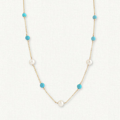 Celeste Turquoise Pearl Station Necklace