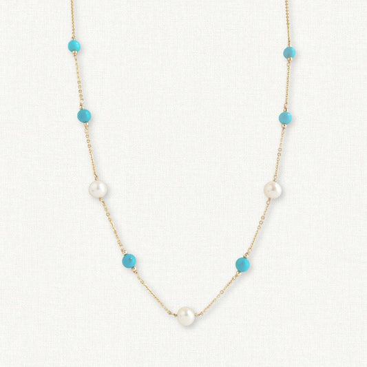 Celeste Turquoise Pearl Station Necklace