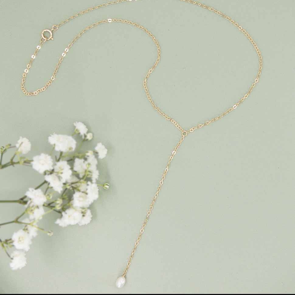 Tiny Pearl Lariat Necklace