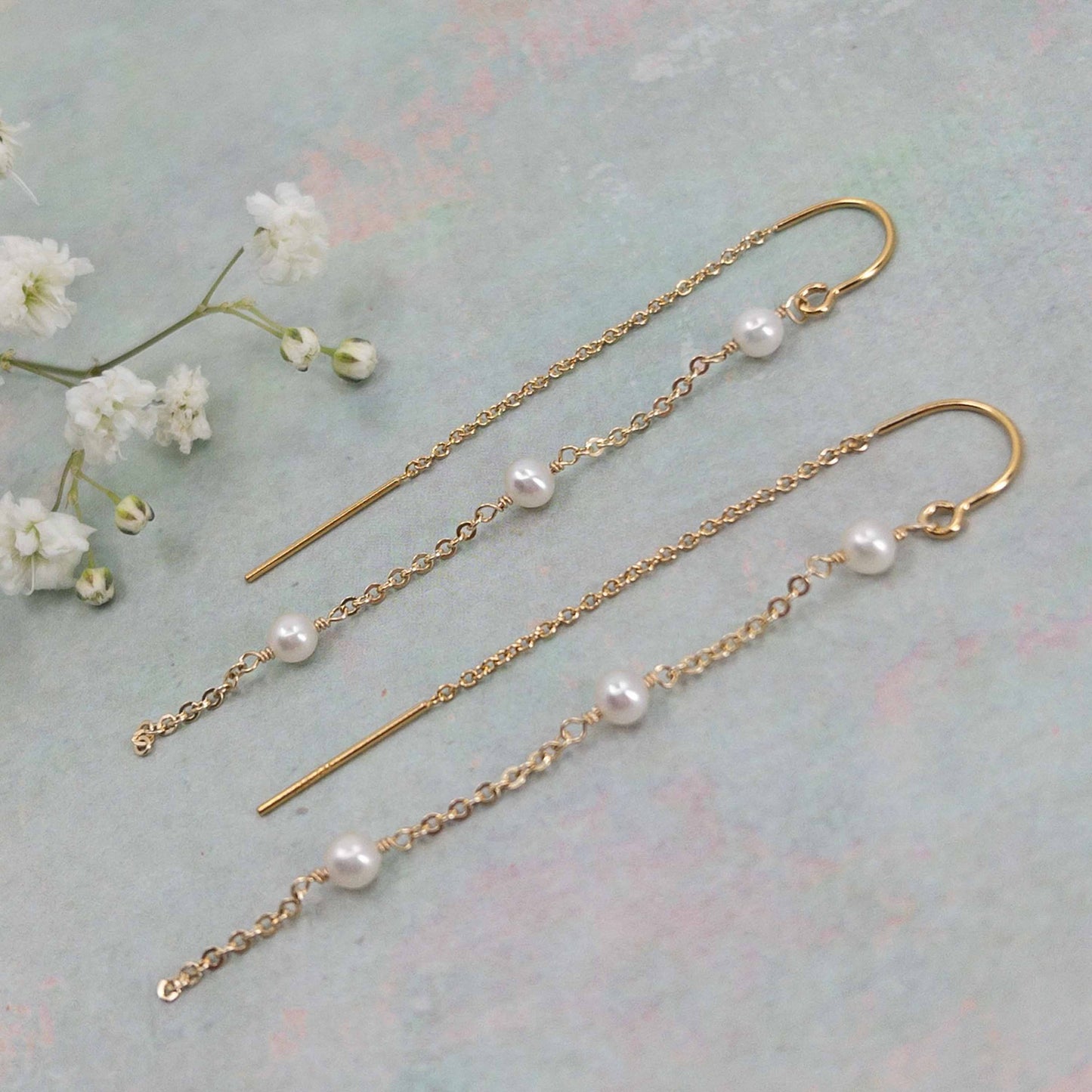 Pearl Chain Earrings or Threader Earrings with Dainty pearls