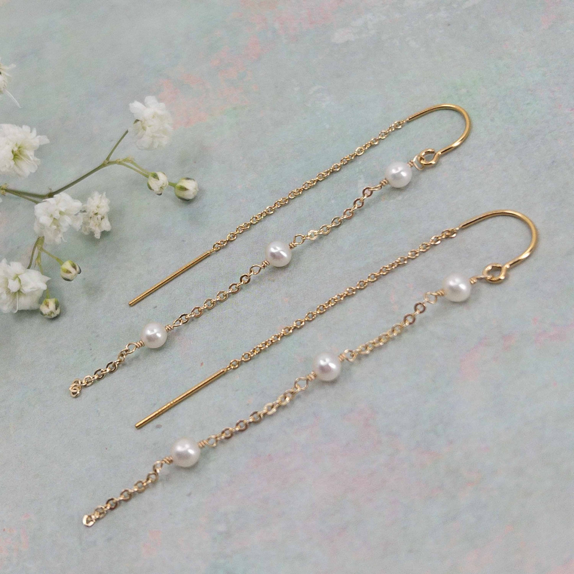 Pearl Chain Earrings or Threader Earrings with Dainty pearls