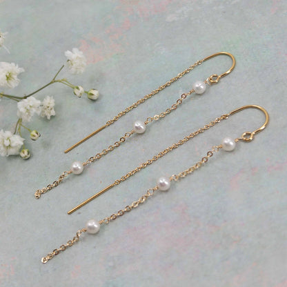 Pearl Chain Earrings or Threader Earrings with Dainty pearls