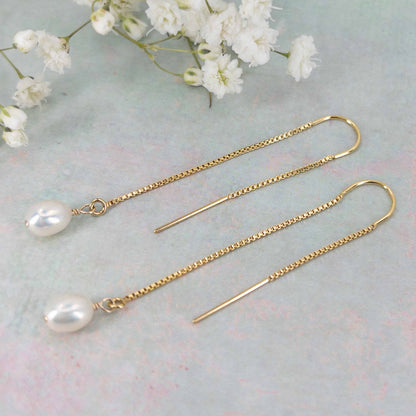 pair of 14k gold filled pearl chain earrings