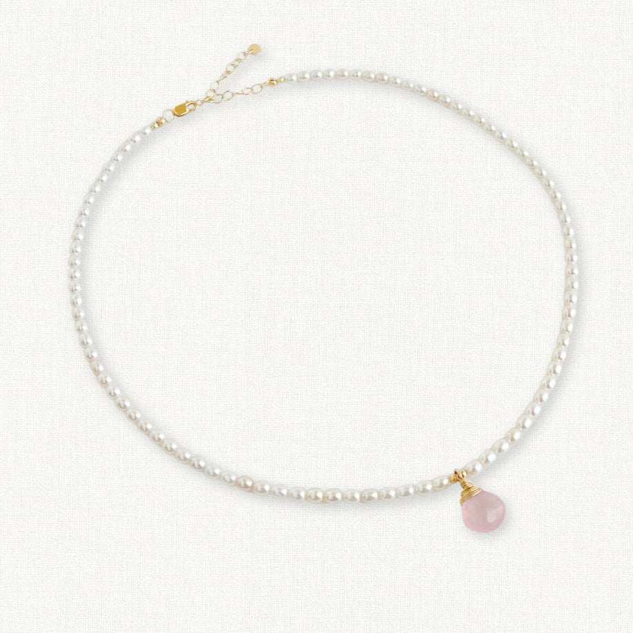 Dainty Pearl and Rose Quartz Choker