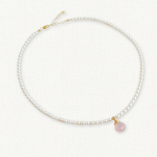 Dainty Pearl and Rose Quartz Choker