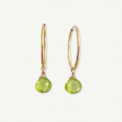 14k Gold filled Peridot Hoop Earrings