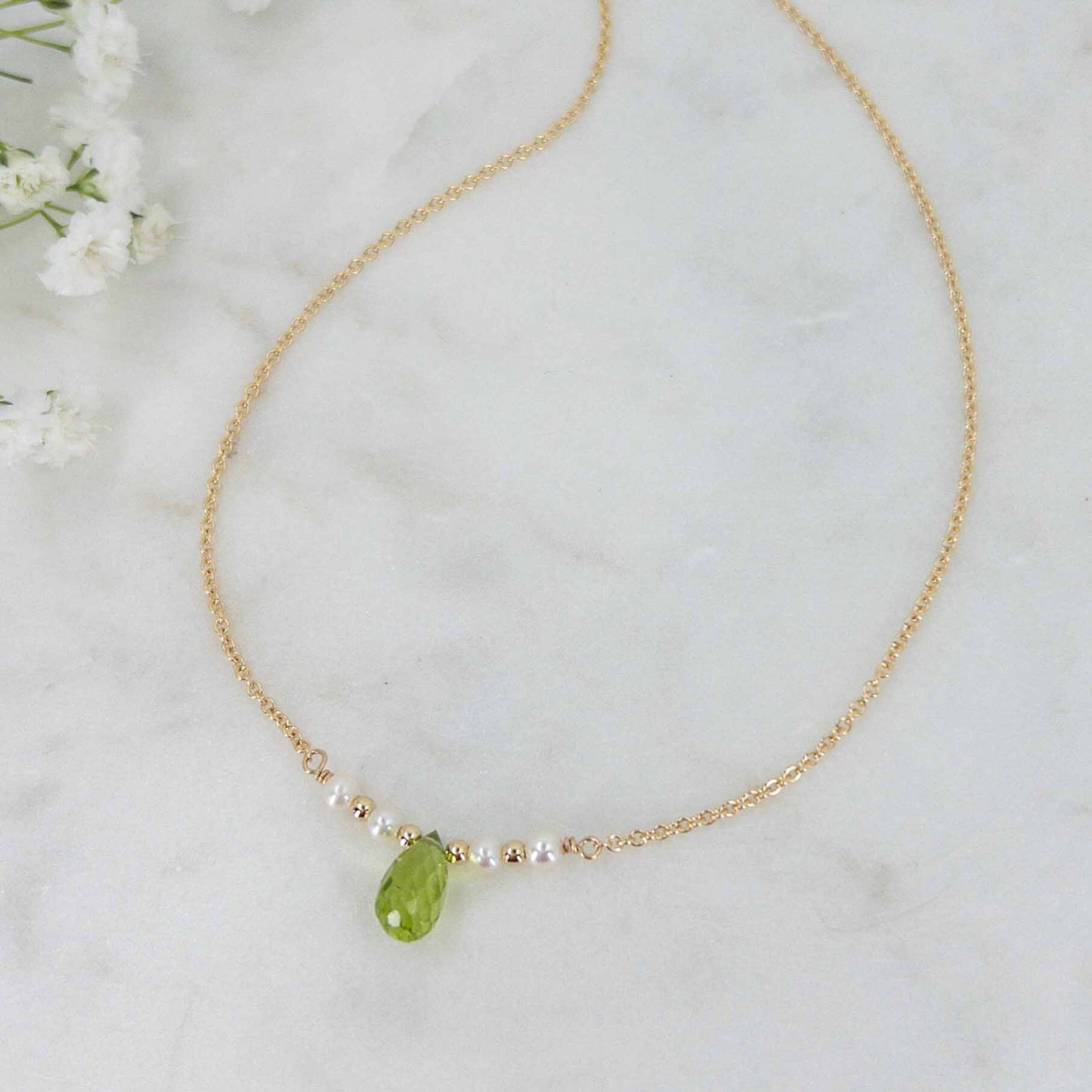 Peridot and Pearl Bar Necklace