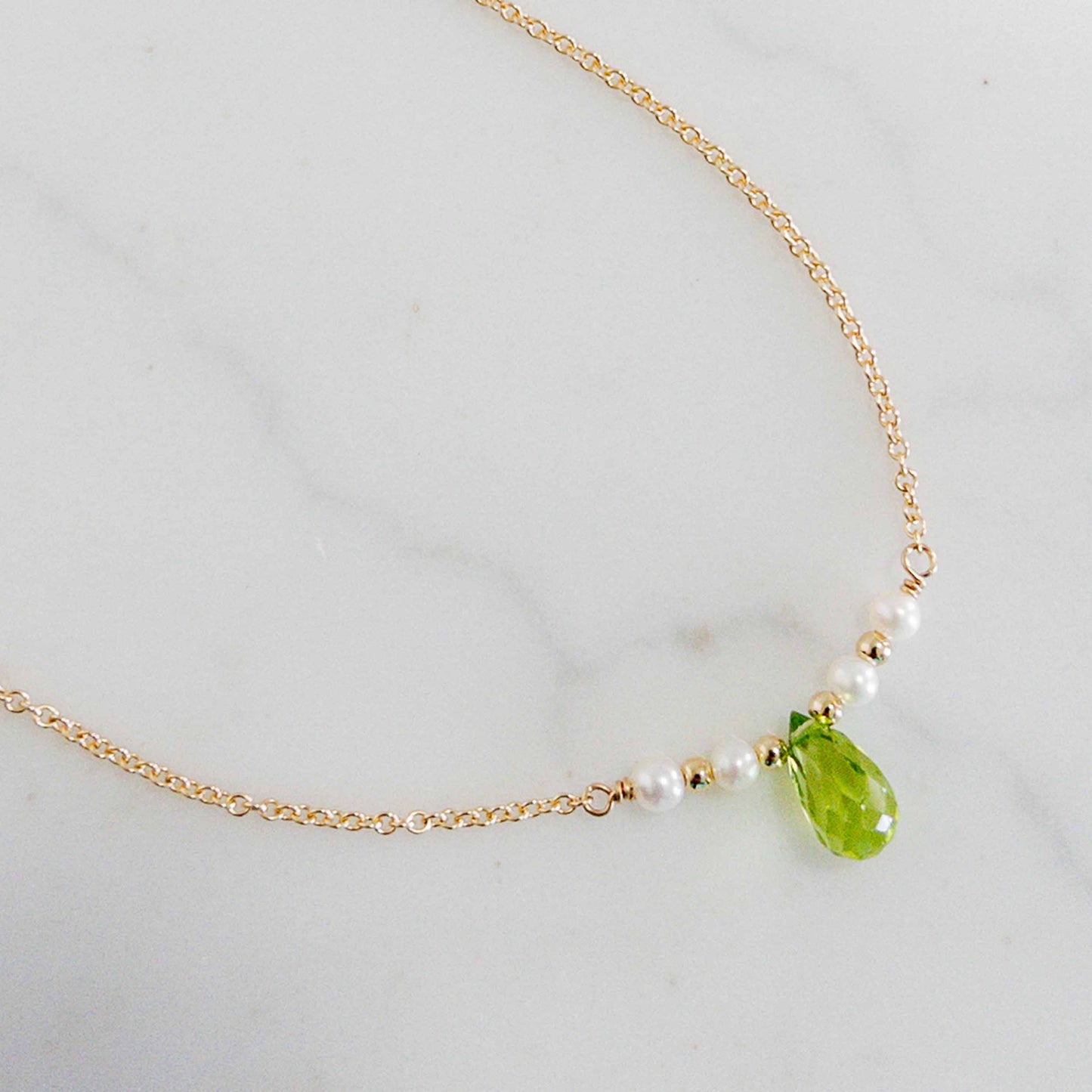 Peridot and Pearl Bar Necklace