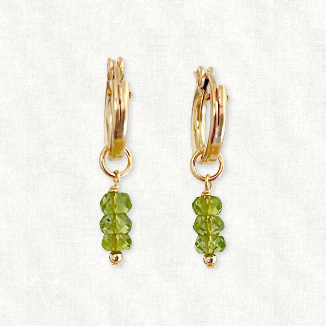 Peridot Huggie Hoop Earrings | August Birthstone