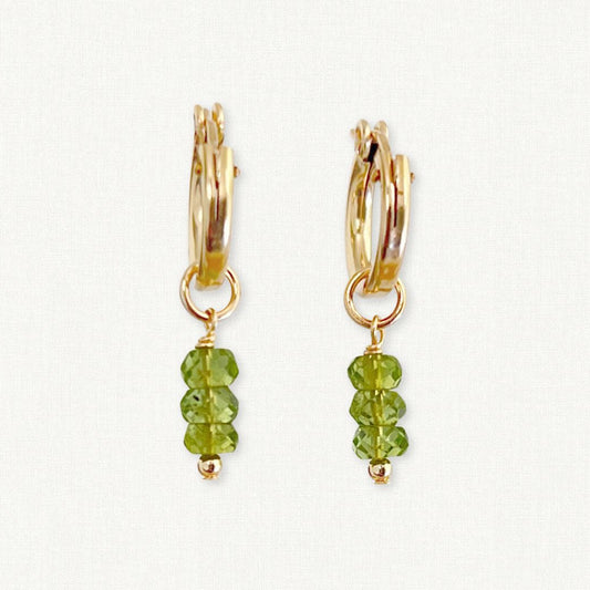 Peridot Huggie Hoop Earrings | August Birthstone