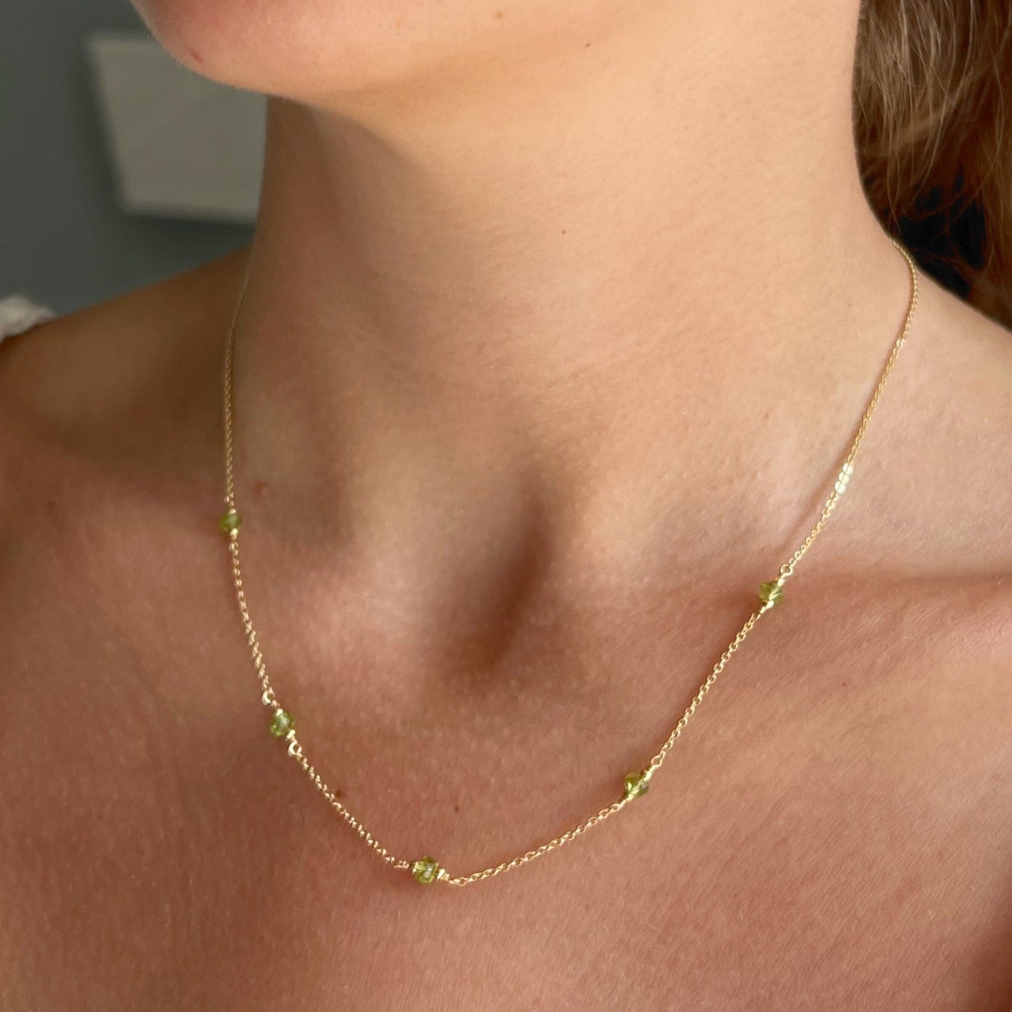 Peridot Station Necklace - August Birthstone Necklace