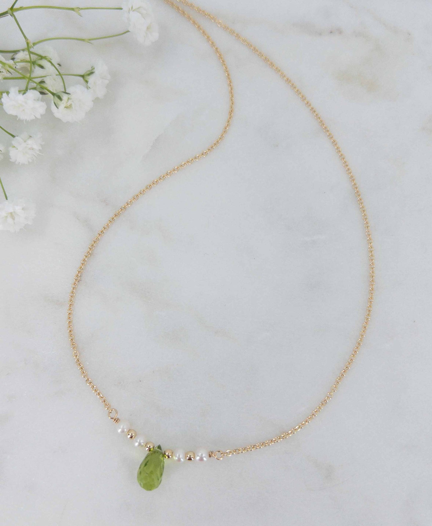 Peridot and Pearl Bar Necklace