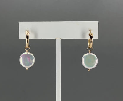 Coin Pearl Hoop Earrings