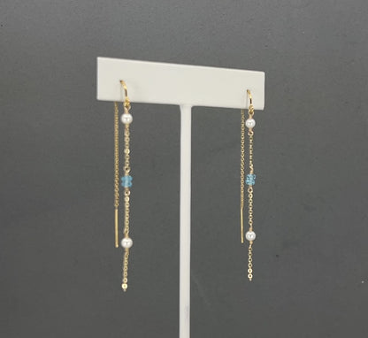 Drift Threader Earrings | Blue Topaz & Pearl Bridal Earrings