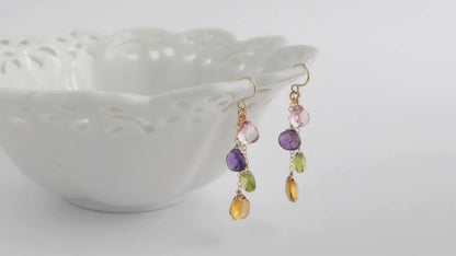 Citrine, Peridot, Amethyst and Topaz Dangle Earrings