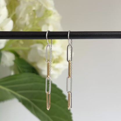 Mixed Metal Paperclip Chain Threader Earrings