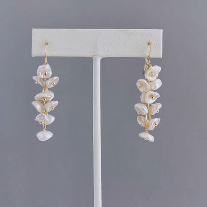 Keshi Pearl Petal Earrings | Bridal Pearl Drop Earrings