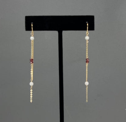 360 degree video of garnet and pearl threader earrings