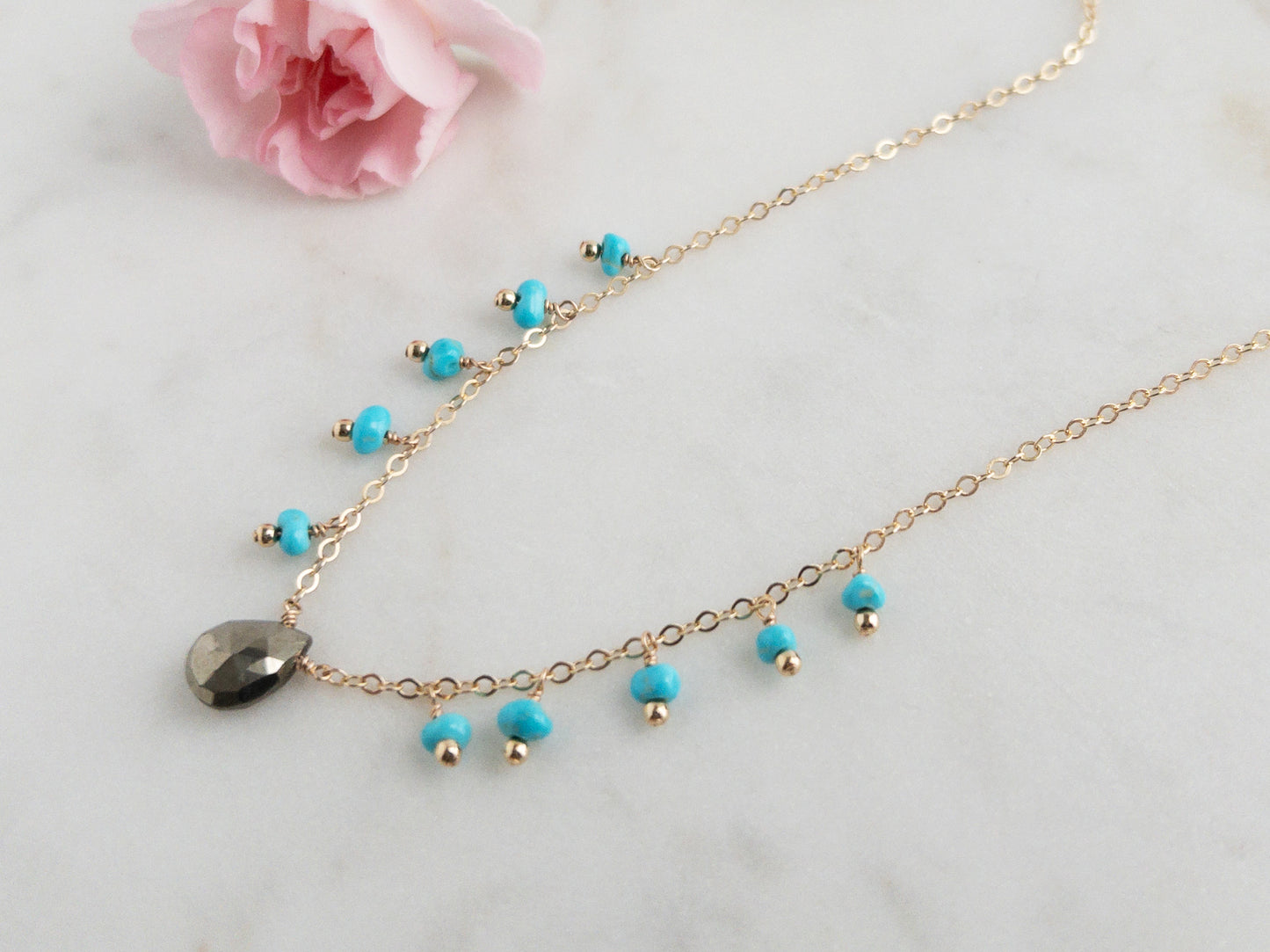 Celeste Pyrite Turquoise Dangle Necklace