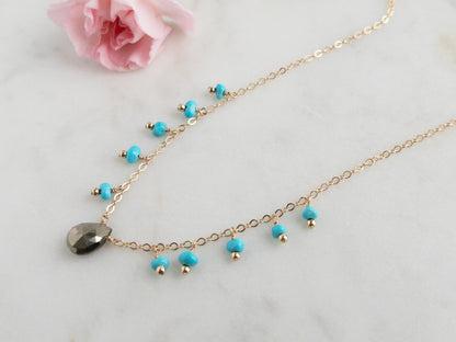 Celeste Pyrite Turquoise Dangle Necklace