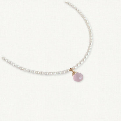 Dainty Pearl and Rose Quartz Choker