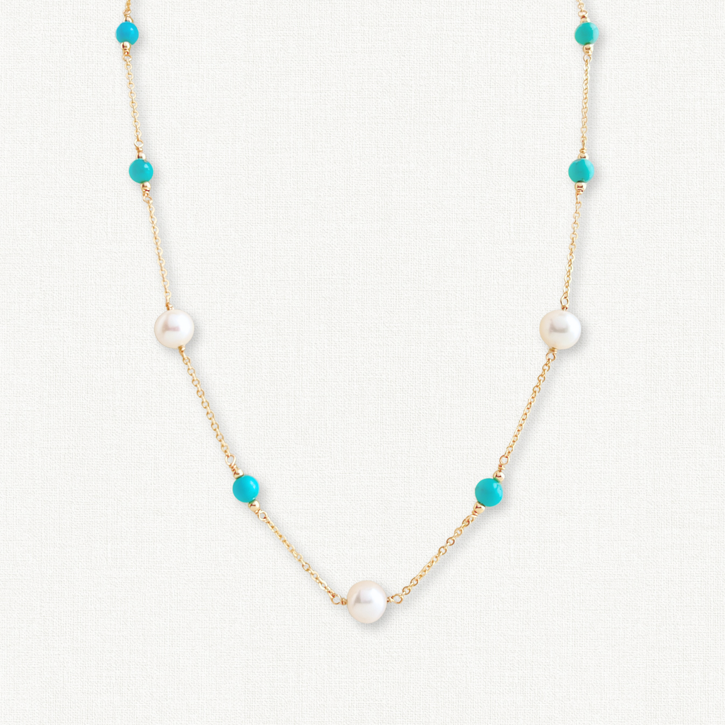 Celeste Turquoise Pearl Station Necklace