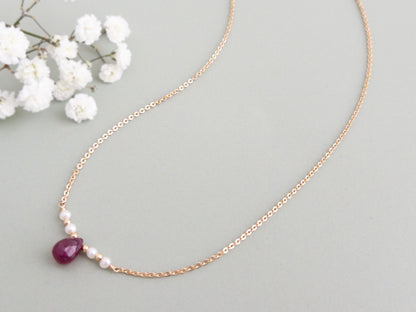 The Isla Necklace | Ruby and Pearl Bar Necklace
