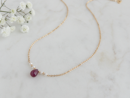 The Isla Necklace | Ruby and Pearl Bar Necklace