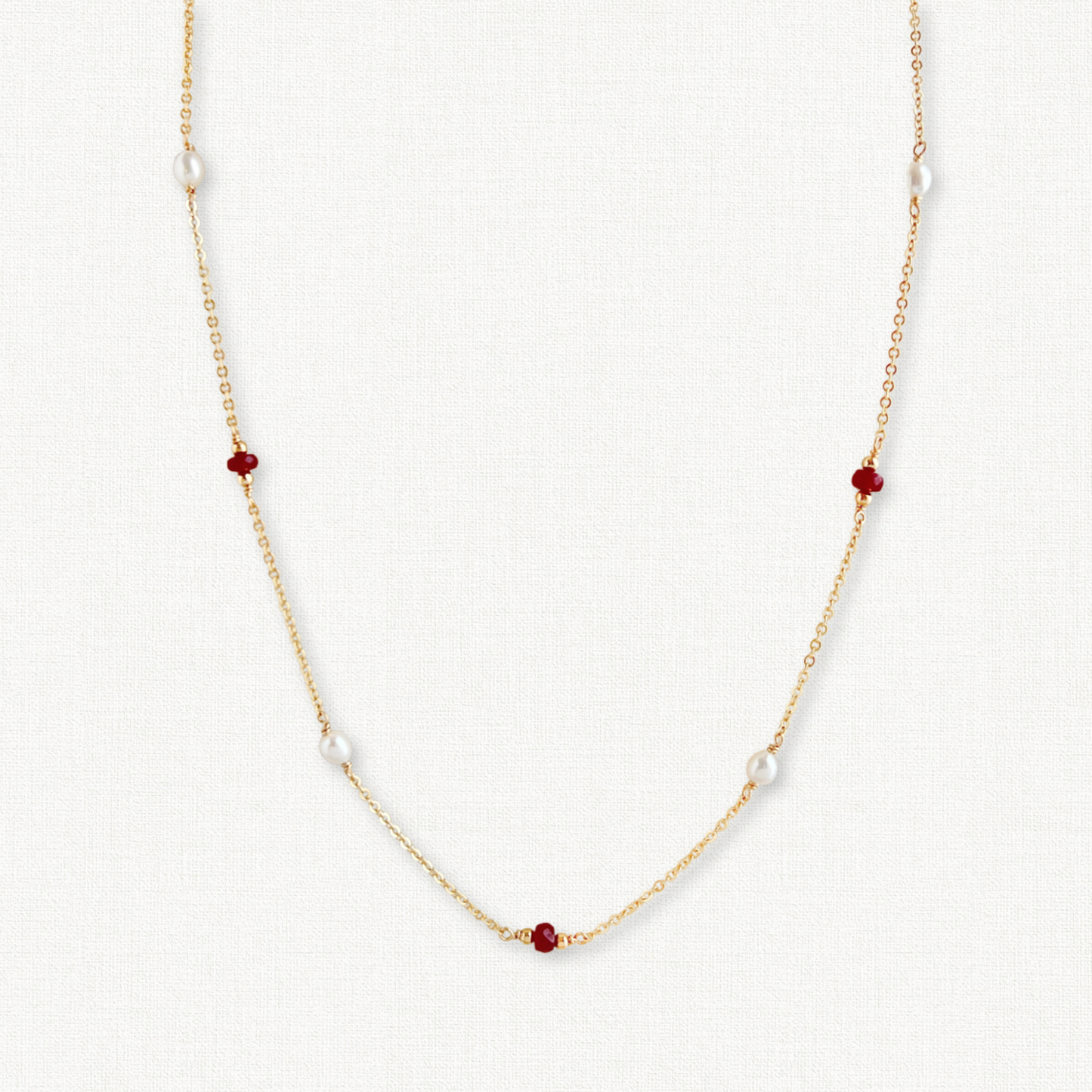 Gigi Ruby and Pearl Station Necklace