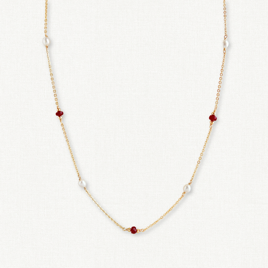 Gigi Ruby and Pearl Station Necklace