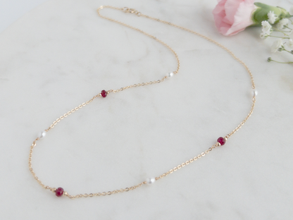 Reverie Necklace | Ruby and Pearl Station Necklace