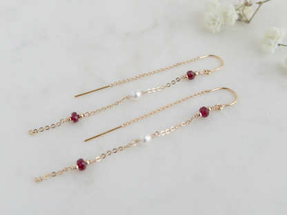 Reverie Threader Earrings | Ruby and Pearl Earrings