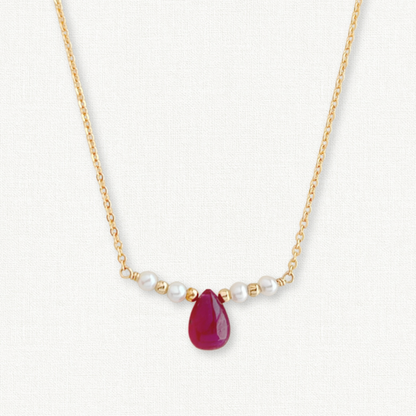 The Isla Necklace | Ruby and Pearl Bar Necklace