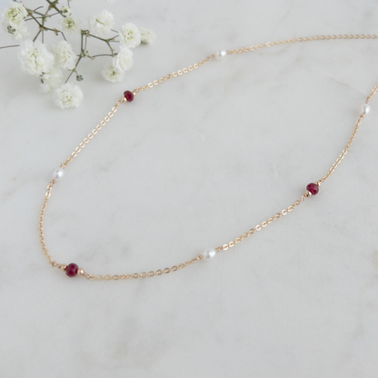 Reverie Necklace | Ruby and Pearl Station Necklace