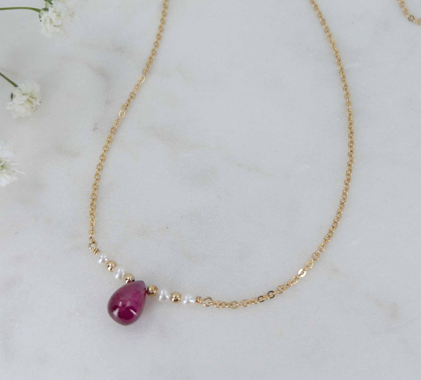 Ruby and Pearl Bar Necklace