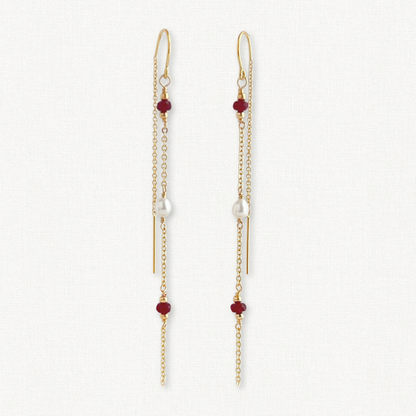 Reverie Threader Earrings | Ruby and Pearl Earrings