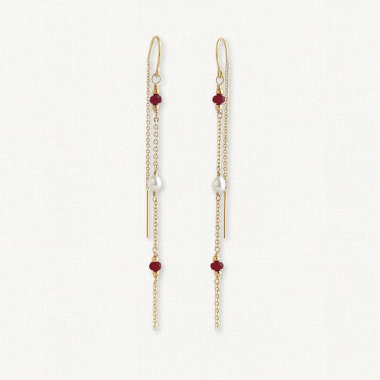 Gigi Ruby and Pearl Threader Earrings