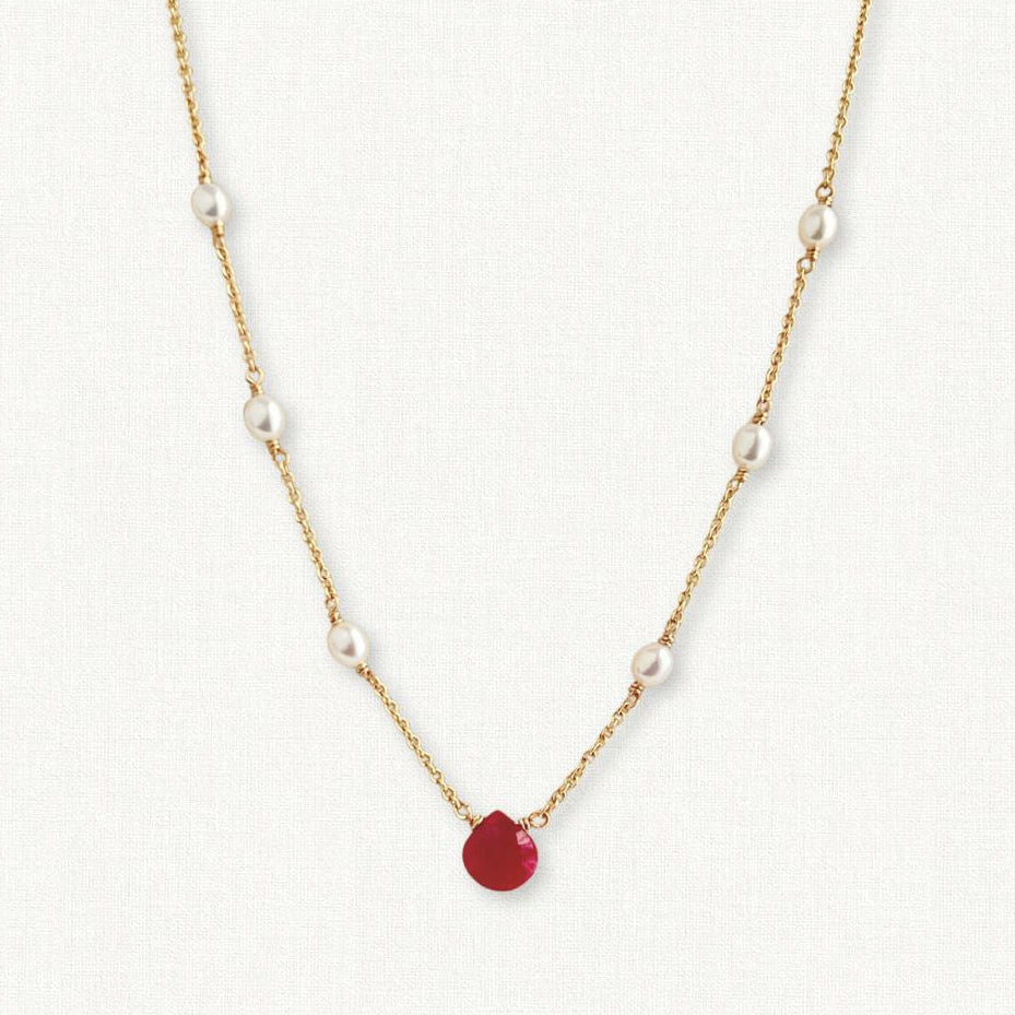 Heartland Necklace | Ruby pearl station necklace