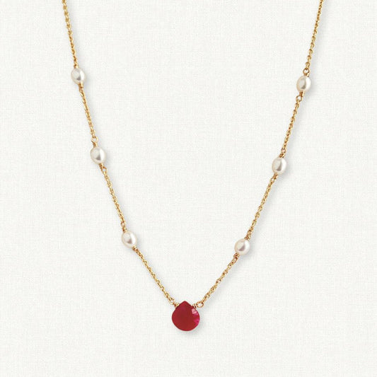 Heartland Necklace | Ruby pearl station necklace