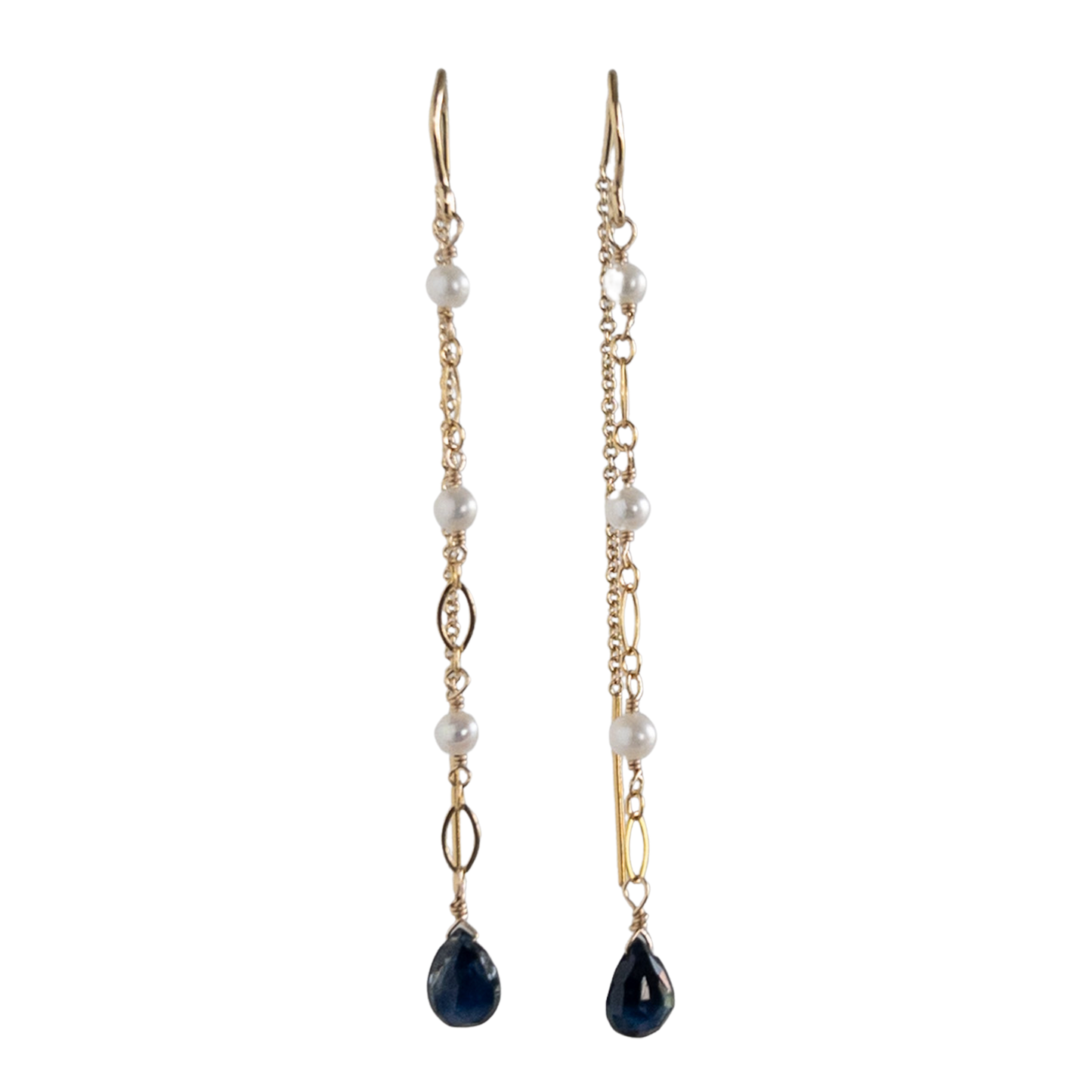 Dainty Sapphire and Pearl Threader Earrings